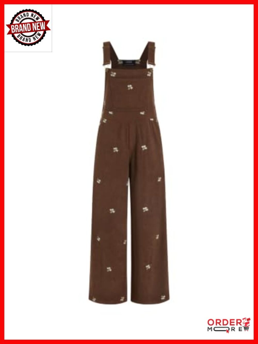 Corduroy Wide Leg Jumpsuit Floral Embroidered Overalls
